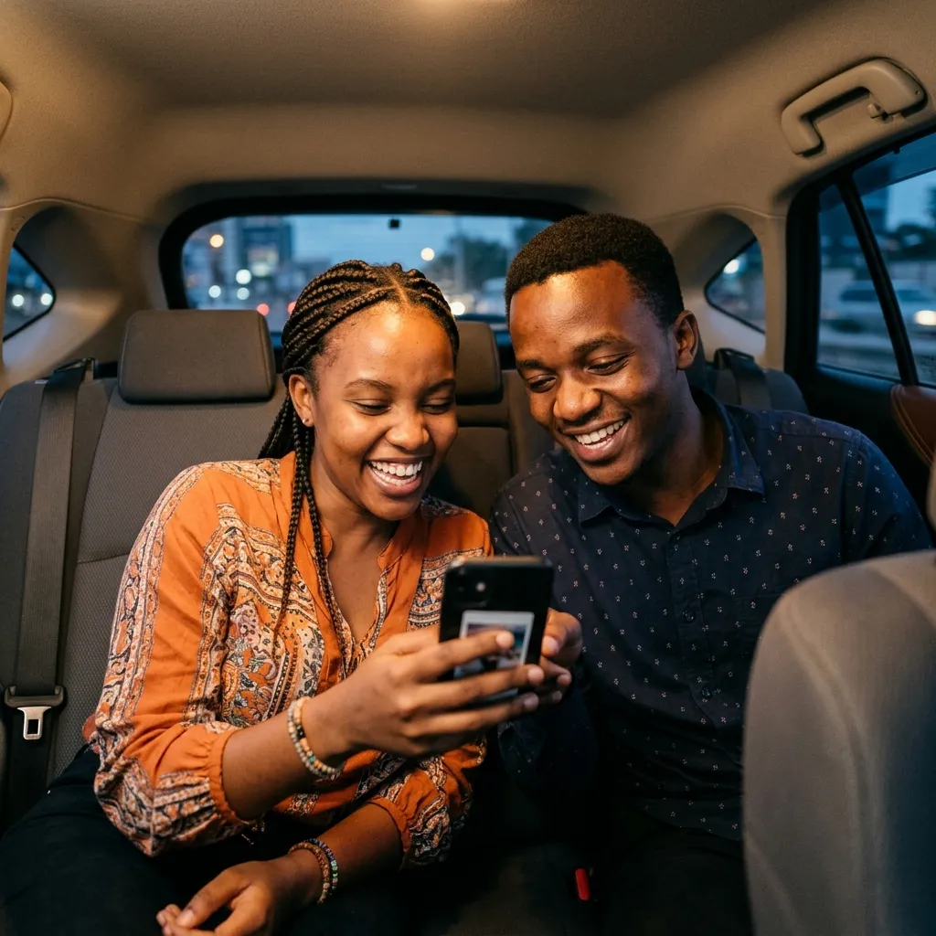 Happy riders in a Twende car